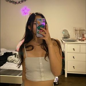 WHITE BUTTON (not button up) CROP/TANK TOP